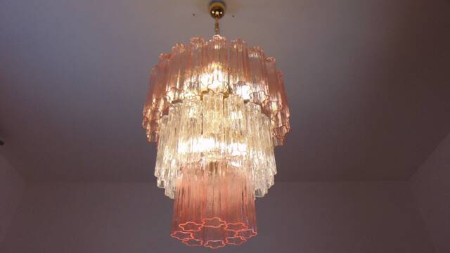 Pink & Clear Tronchi Murano Glass Chandelier Three Tiers - image 1