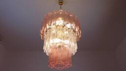 Pink & Clear Tronchi Murano Glass Chandelier Three Tiers - thumbnail 1