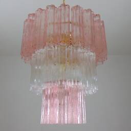 Pink & Clear Tronchi Murano Glass Chandelier Three Tiers - thumbnail 2