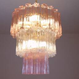 Pink & Clear Tronchi Murano Glass Chandelier Three Tiers - thumbnail 4