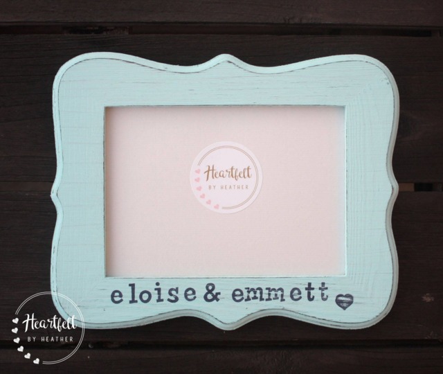 Personalized Twin Baby Gift Picture Frame - Hand-Painted Wood - image 1