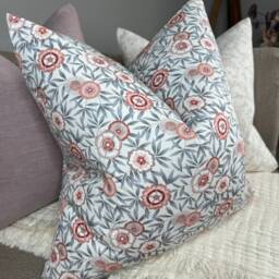 Cotton Cushion Cover, Pillow Scatter Cover - Harlequin Komovi Fabric Coral Peble Pink Floral 100% Cotton, Double Sided - thumbnail 4