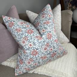Cotton Cushion Cover, Pillow Scatter Cover - Harlequin Komovi Fabric Coral Peble Pink Floral 100% Cotton, Double Sided - thumbnail 1
