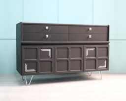Art Deco Style Sideboard, Corner Unit - Nathan Matt Black & Silver Credenza, Mid Century Modern