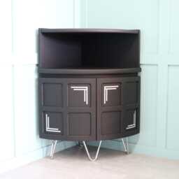 Art Deco Style Sideboard, Corner Unit - Nathan Matt Black & Silver Credenza, Mid Century Modern - thumbnail 3