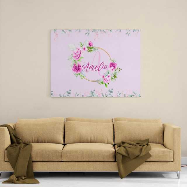 Floral Monogram Name Canvas Wall Art Personalised Initial Letter Botanical Flower Wreath Elegant Nursery Bedroom Wedding Gift - image 1