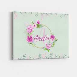 Floral Monogram Name Canvas Wall Art Personalised Initial Letter Botanical Flower Wreath Elegant Nursery Bedroom Wedding Gift - thumbnail 3