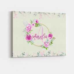 Floral Monogram Name Canvas Wall Art Personalised Initial Letter Botanical Flower Wreath Elegant Nursery Bedroom Wedding Gift - thumbnail 2