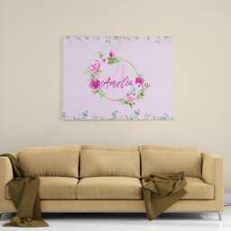 Floral Monogram Name Canvas Wall Art Personalised Initial Letter Botanical Flower Wreath Elegant Nursery Bedroom Wedding Gift