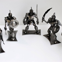 Handmade Metal Spartan Figurine, Recycled Steel Art, Fun Desk Decor, Small Warrior Ornament Gift - thumbnail 4