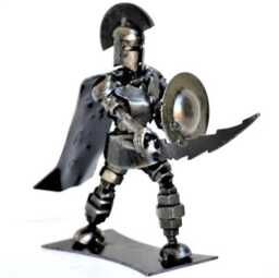 Handmade Metal Spartan Figurine, Recycled Steel Art, Fun Desk Decor, Small Warrior Ornament Gift - thumbnail 3