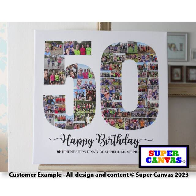 Happy 50Th Birthday Mum Dad Wife Husband Son Daughter Friend Personalised Photo Collage Party Board Framed Canvas Print Gift - image 1