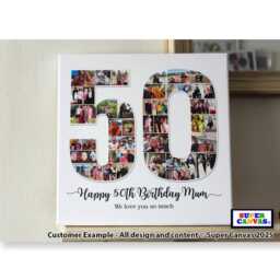 Happy 50Th Birthday Mum Dad Wife Husband Son Daughter Friend Personalised Photo Collage Party Board Framed Canvas Print Gift - thumbnail 4