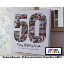 Happy 50Th Birthday Mum Dad Wife Husband Son Daughter Friend Personalised Photo Collage Party Board Framed Canvas Print Gift - thumbnail 2