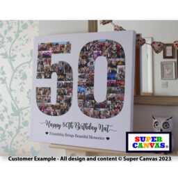 Happy 50Th Birthday Mum Dad Wife Husband Son Daughter Friend Personalised Photo Collage Party Board Framed Canvas Print Gift - thumbnail 3