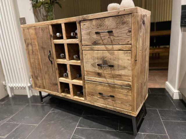 Handmade Reclaimed Wood Sideboard - Industrial Steel Legs, Wine Rack - image 1