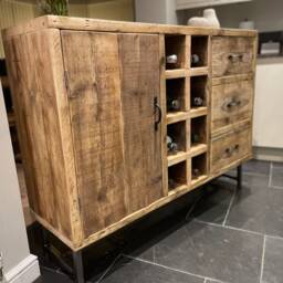 Handmade Reclaimed Wood Sideboard - Industrial Steel Legs, Wine Rack - thumbnail 3