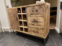 Handmade Reclaimed Wood Sideboard - Industrial Steel Legs, Wine Rack