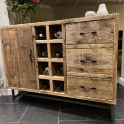 Handmade Reclaimed Wood Sideboard - Industrial Steel Legs, Wine Rack - thumbnail 2