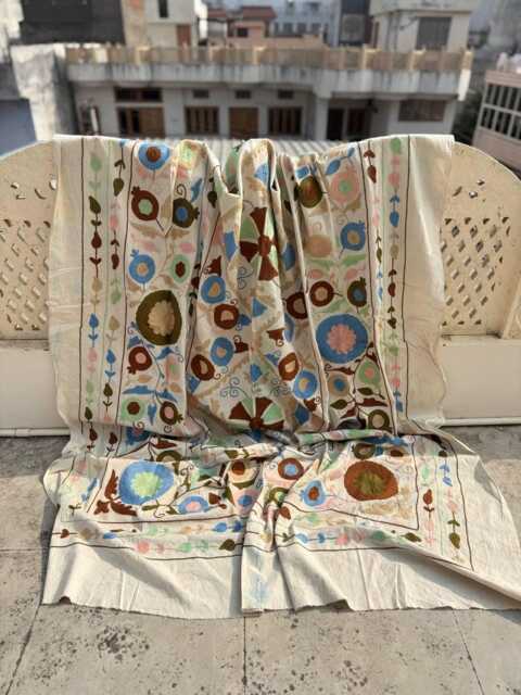 Vibrant Hand-Embroidered Suzani Quilt - Cotton Folk Textile, Boho Chic Throw Blanket, Decorative Bedding - image 1