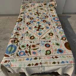 Vibrant Hand-Embroidered Suzani Quilt - Cotton Folk Textile, Boho Chic Throw Blanket, Decorative Bedding - thumbnail 2