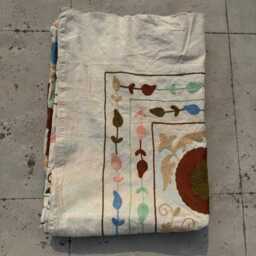 Vibrant Hand-Embroidered Suzani Quilt - Cotton Folk Textile, Boho Chic Throw Blanket, Decorative Bedding - thumbnail 4