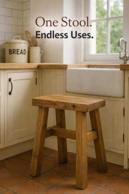 Rustic Wooden Stool - Farmhouse Plant Stand Small Milking Bathroom Step Bedside Table Decor - image 1