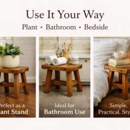 Rustic Wooden Stool - Farmhouse Plant Stand Small Milking Bathroom Step Bedside Table Decor - thumbnail 2