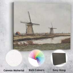 Rustic Dutch Windmill Riverside Countryside Landscape Painting Canvas Wall Art Print Decor Picture Ready To Hang - thumbnail 2