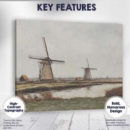 Rustic Dutch Windmill Riverside Countryside Landscape Painting Canvas Wall Art Print Decor Picture Ready To Hang - thumbnail 1