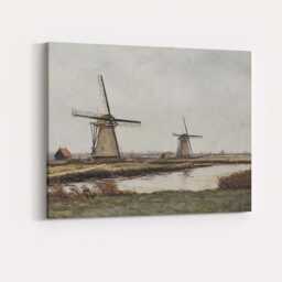 Rustic Dutch Windmill Riverside Countryside Landscape Painting Canvas Wall Art Print Decor Picture Ready To Hang - thumbnail 4