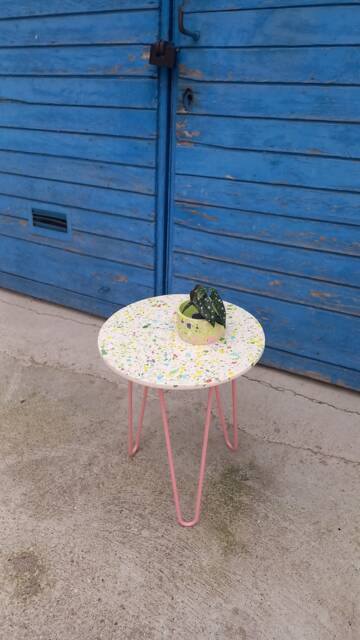 Coffee Table, Side Balcony Terrazzo Table With Metal Legs, Personalize The Color - image 1