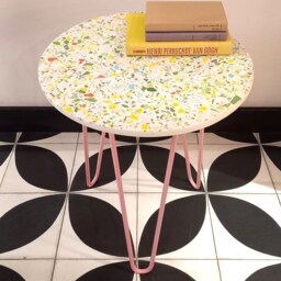 Coffee Table, Side Balcony Terrazzo Table With Metal Legs, Personalize The Color - thumbnail 2