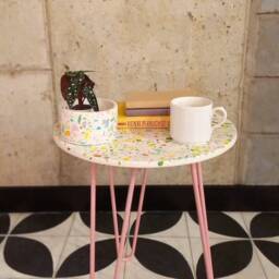 Coffee Table, Side Balcony Terrazzo Table With Metal Legs, Personalize The Color - thumbnail 3