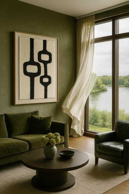 Mid-Century Black White Wall Art, Geometric Hand-Woven Cotton Design, Wood Frame - image 1