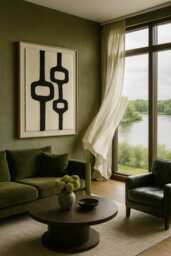 Mid-Century Black White Wall Art, Geometric Hand-Woven Cotton Design, Wood Frame