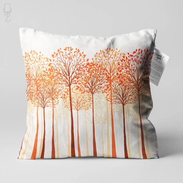 Abstract White Cushion Orange Tall Trees Themed, Double Sided Pillow On The Soft Velvet Fabric With Multi Sizes, Only Cover Or Filling - image 1