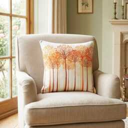 Midcentury Modern Cushion Cover, Orange Abstract Tree Pillow Boho Decor - thumbnail 3