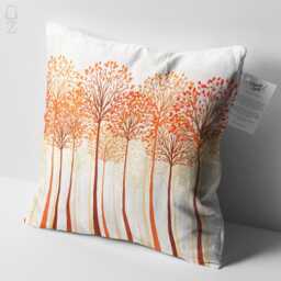 Abstract White Cushion Orange Tall Trees Themed, Double Sided Pillow On The Soft Velvet Fabric With Multi Sizes, Only Cover Or Filling - thumbnail 3