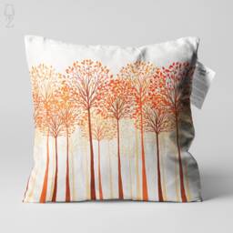 Abstract White Cushion Orange Tall Trees Themed, Double Sided Pillow On The Soft Velvet Fabric With Multi Sizes, Only Cover Or Filling - thumbnail 1