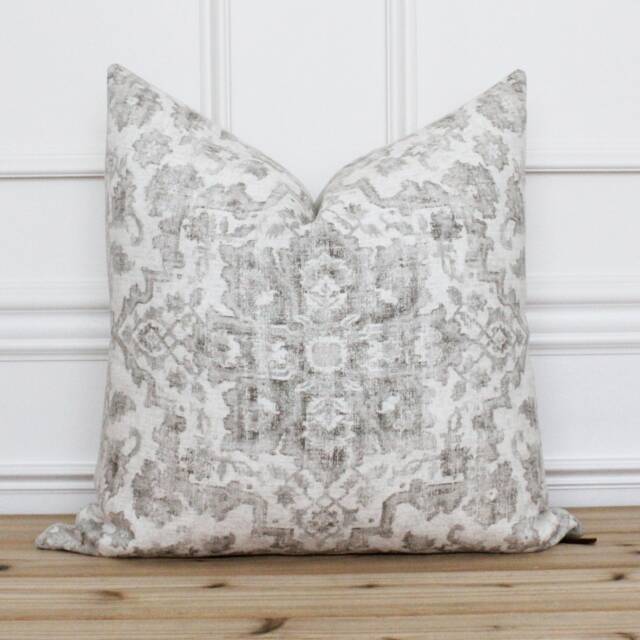 Neutral Medallion Pillow Cover Antique Traditional Modern Throw Lumbar - Mercer - image 1
