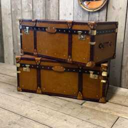 Leather Tan Coffee Table Trunk , Room Storage Chest Living Decor - thumbnail 4