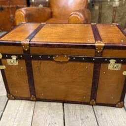 Leather Tan Coffee Table Trunk , Room Storage Chest Living Decor - thumbnail 2