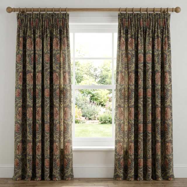 Custom Made William Morris Pimpernel Russet Blackout/Lining Curtains Pinch /Triple Pleat - image 1