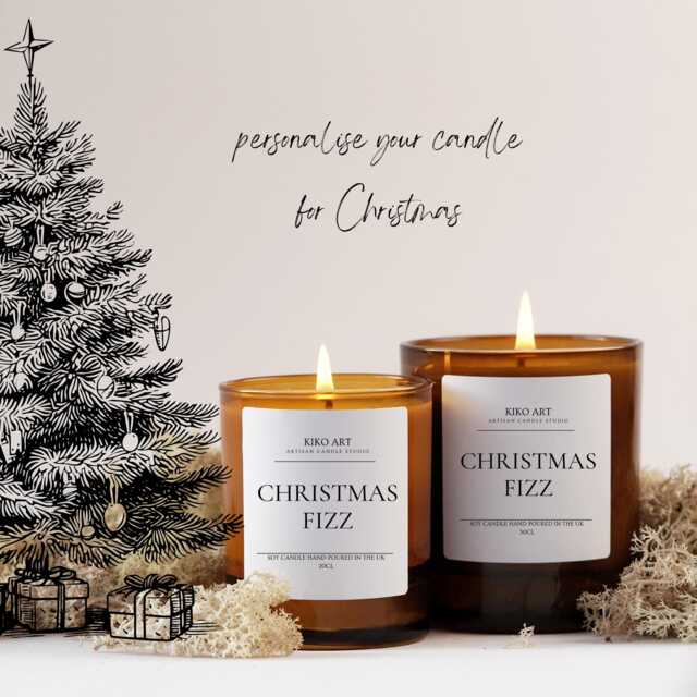 Christmas Candle Gift 20Cl/30Cl Fizz Scent Amber Refillable Glass Jars Citrus Natural Vegan - image 1