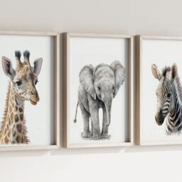 Safari Elephant Giraffe Zebra Animal Baby Girls Boys A4 Or A3 Nursery Set Of Unframed Prints Unisex Neutral Boho Beige Jungle - thumbnail 2