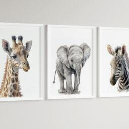 Safari Elephant Giraffe Zebra Animal Baby Girls Boys A4 Or A3 Nursery Set Of Unframed Prints Unisex Neutral Boho Beige Jungle - thumbnail 3