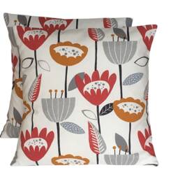 Set Of 2 Handmade Flower Power Cushion Covers Scarlet Red Orange Grey, 16 - thumbnail 1
