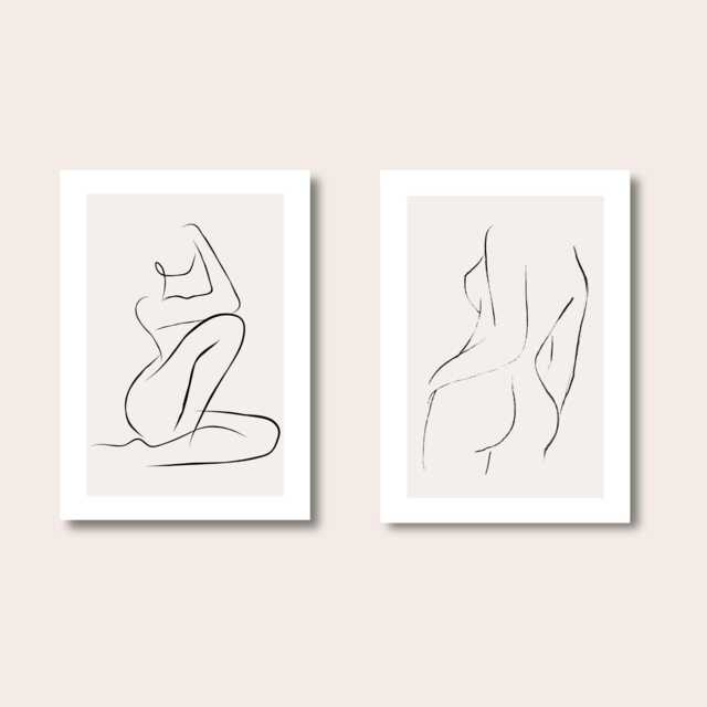 Set Of 2 Prints, Woman Line Drawing, Single Art, Female Art Print, Body Abstract Drawing Feminine Poster - image 1