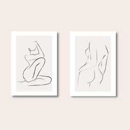 Set Of 2 Prints, Woman Line Drawing, Single Art, Female Art Print, Body Abstract Drawing Feminine Poster - thumbnail 1